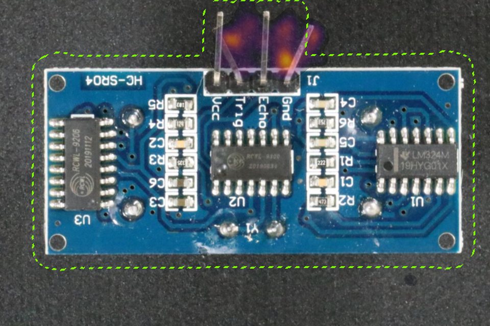 PCB2 defective board with a recorded CNN anomaly heatmap and board ROI outline